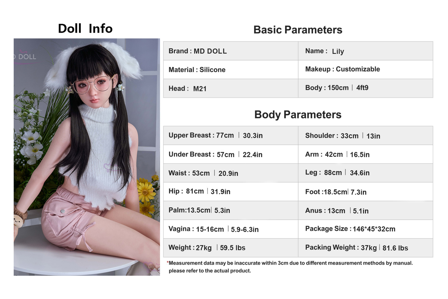 150cm/4ft9 E-cup Silicone Sex Doll – Vivienne