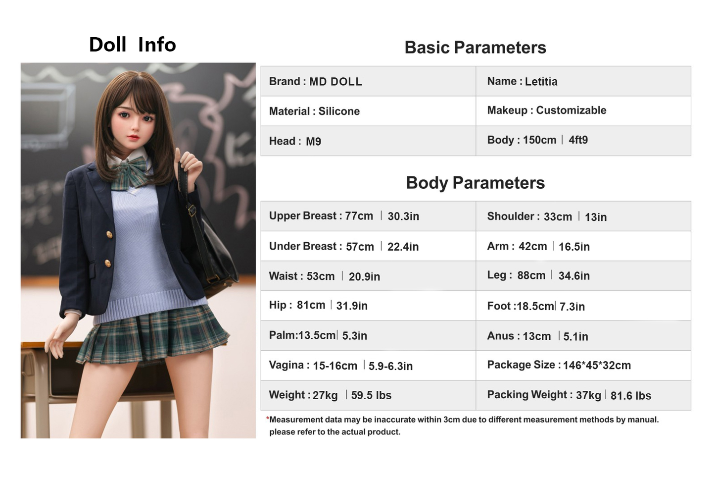 150cm/4ft9 E-cup Silicone Sex Doll – Sky