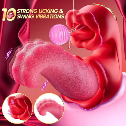 Sexoralab™ 4 in 1 Tongue Thrusting Vibrators Dildo Rose Sex Toys 10 Licking Clitoral & Vibration Sucking Clit Stimulator