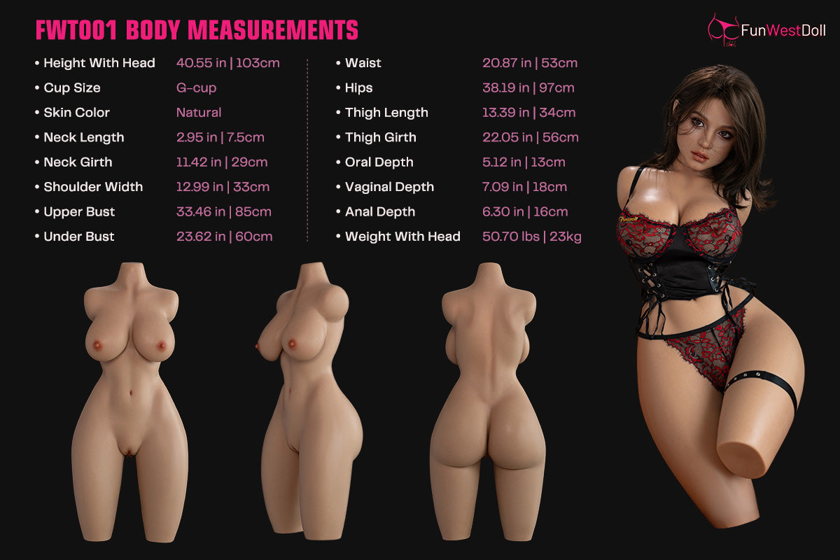 103cm/3ft4 G-cup Silicone Sex Doll Torso – Lyra