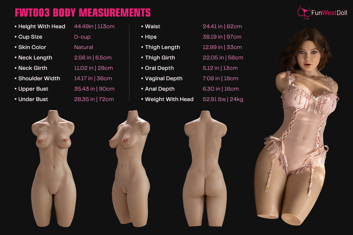 113cm/3ft8 D-cup Silicone Sex Doll Torso – Rose