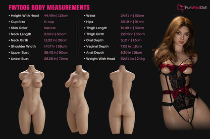 113cm/3ft8 D-cup Silicone Sex Doll Torso – Lyra