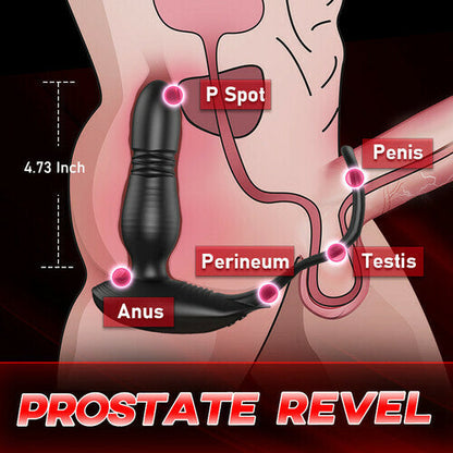 Buyging™ Low-noise 10 Thrusting 10 Vibrating Prostate Massager With Dual Cock Rings